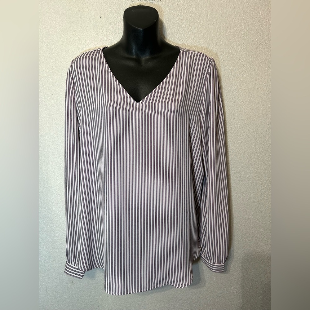 LOFT Striped V-Neck Blouse Size Large